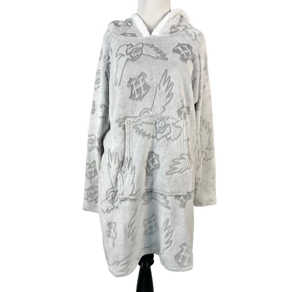 Wizarding World Harry Potter Hedwig Robe L Gray Cozy Lounge Plush Fleece Hooded